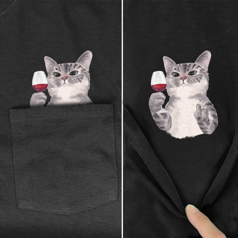 Funny Cat Pocket T-Shirt (11 Designs)
