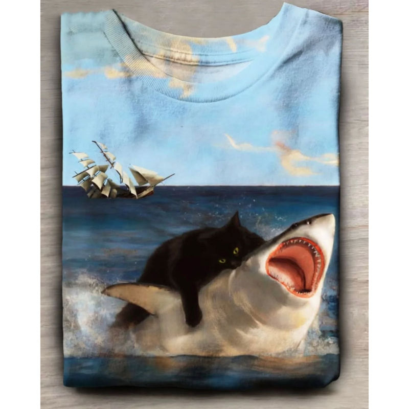 Funny Shark and Cat T-Shirt