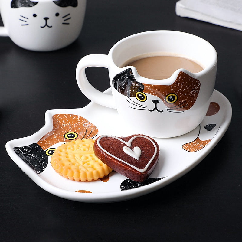 Cute Cat Ceramic Mug Set